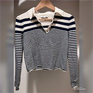 Veronica Beard Raj Striped Polo Top 100% Merino Wool -XS Sweater Top
